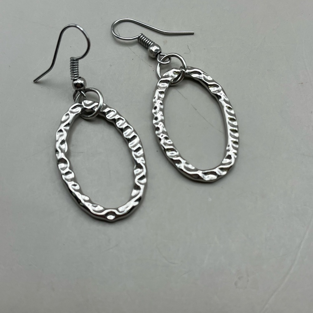 Elegant Silver Toned Oval Earrings